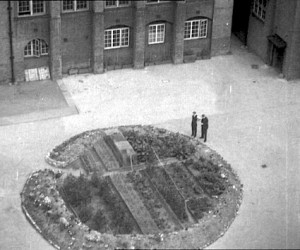 Garden at Westminster Cathedral, London, created from bomb crater, 1942